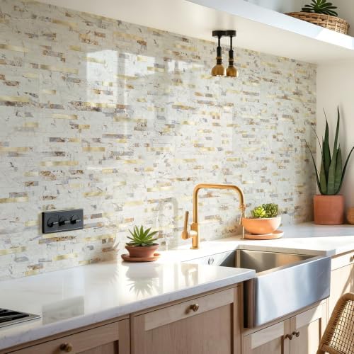 STICKGOO 20 Sheets Peel and Stick Backsplash Tile, Stick on Backsplash for Kitchen and Bathroom, Pandora Marble Look PVC Mixed Metal Gold Self Adhesive Wall Tiles - Image 6