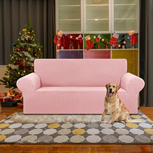 KEKUOU Stretch Loveseat Couch Cover, 2 Cushion Couch Slipcover,Dusty Pink - Image 2