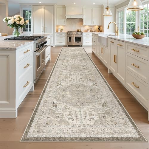 Madane Hallway Runner Rug 3x16 Washable Kitchen Runners Long, Ivory/Brown - Image 3