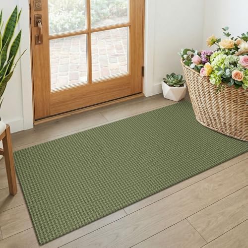 KOZYFLY 2x4 Entry Runner Rug, Small Washable Runners for Entryway, Non Slip Door Mat Indoor Entrance, Front Porch Carpet for Foyer, Kitchen, Bedroom, Bathroom, Olive Green/Earthy Green by KOZYFLY