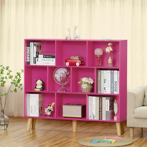LEYAOYAO 10 Cube Bookshelf, Mid-Century Modern Book Shelf with Legs, Pink - Image 2