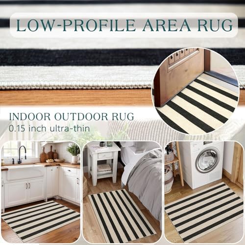 Black and White Striped Outdoor Rug - 2x3 Non-Slip Front Door Mat - Image 5