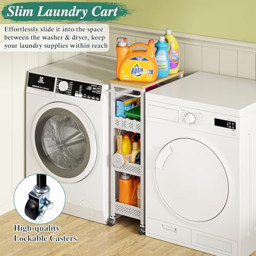 OKZEST 4-Tier Slim Rolling Storage Cart for Laundry Room, Bathroom, Kitchen - Image 2