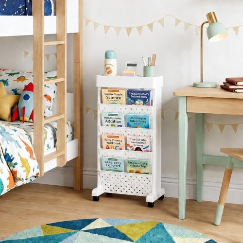BYFU 5-Tier Movable Bookshelf Cart, 26.0" H, White - Image 2