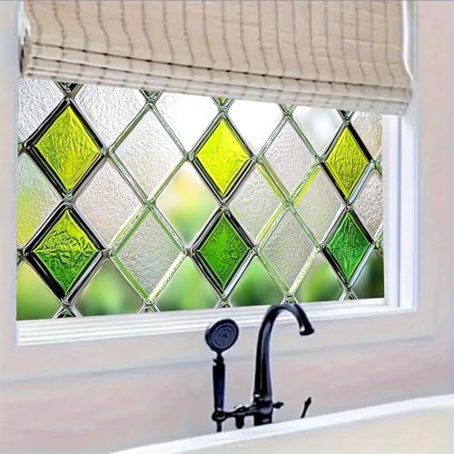 HOMETITUTE Green Yellow Diamond Textured Window Cling 39.3x17.7 Inch PVC - Image 5