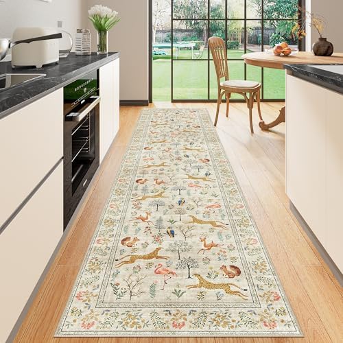 DUKINO 2.6x10 Washable Runner Rug, Non Slip Animal Rug for Hallway, Beige by DUKINO