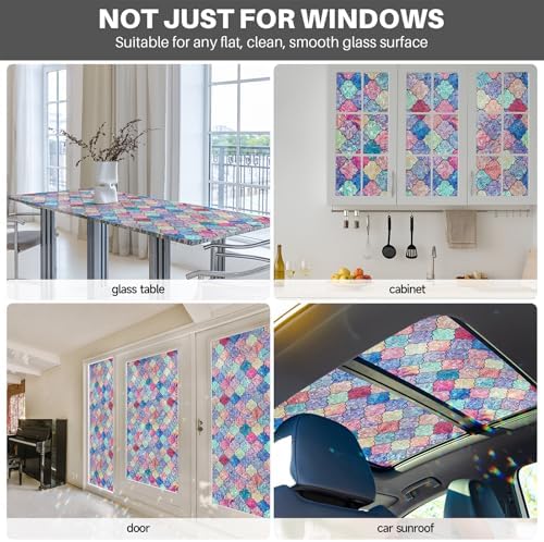Stained Glass Window Film, Rainbow Decorative Window Privacy Film with No-Glue, Static Cling Glass Covering Window Tint Sticker for Home Decor & Heat Blocking, 17.3 x 157.4 Inches - Image 6