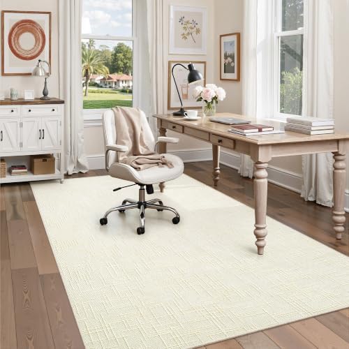 Valenrug 4x6 Area Rug, High-Low Pile Washable Rug for Living Room, Ivory - Image 5