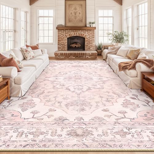 RELEANY Washable Area Rug, Large 10'x14', Pink - Image 3