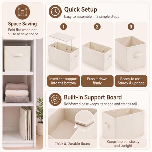 Yinder 4 Pcs Cube Storage Bin, Beige 14''x10''x8'' Storage Cubes - Image 4