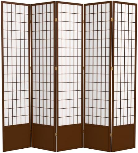 Oriental Furniture 7 ft. Tall Window Pane Shoji Screen - Walnut - 5 Panels by RedLantern