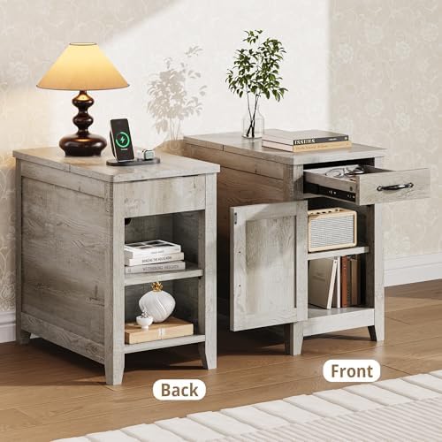 IRONCK End Tables Set of 2 Narrow Side Table with Charging Station - Image 5