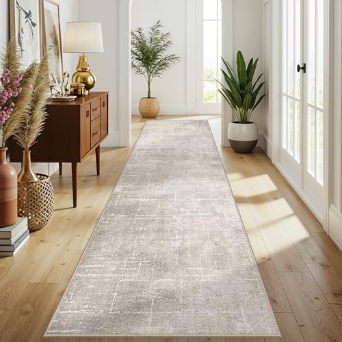 HAOYUNLAI 3x12 Hallways Runner Rugs: Soft Kitchen Rug Non-Slip Floor Mat with Rubber Backing Washable Non Shedding Soft Beside Carpet for Bedroom Abstract Home Decor Rug Runner(3x12,Beige/Cream - Image 2