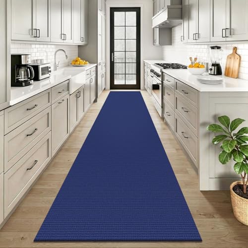 KOZYFLY Cotton 2.5'x12' Runners Rugs for Hallway, Long Washable Runner Rug, Woven Non Slip Kitchen Runner, Braided Entryway Rug, Floor Carpet for Entry, Aisle, Hall, Deep Navy Blue - Image 2
