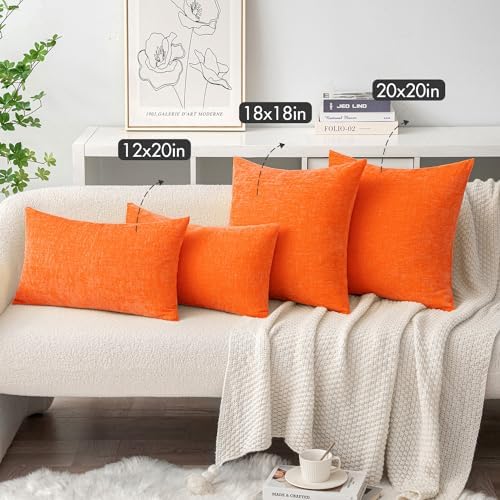 MIULEE Chenille Fall Lumbar Throw Pillow Covers Bright Orange 12x20 - Image 5