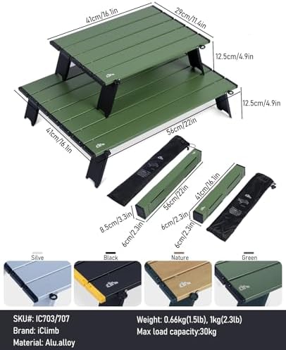 iClimb Ultralight Compact Mini Folding Alu. Table (Green - L) - Image 3