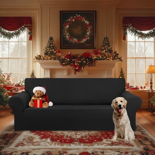 KEKUOU Stretch Oversized Couch Covers for Sofa Slipcover,Black - Image 2