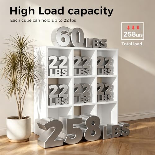 LUCKLIFE 9-Cube Storage Organizer, Modular Bookcase Shelf with Vertical or Horizontal Use, Fits 11×11" Bins, Optional Back Panels, for Living Room, Office, White - Image 4
