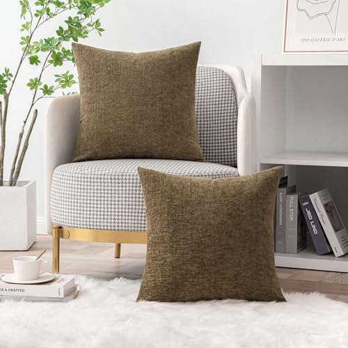 MIULEE Soft Chenille Fall Throw Pillow Covers Coffee 18x18 Inch Pack of 2 - Image 5
