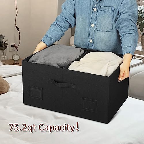 Graciadeco 75 Quarts Extra Large Decorative Storage Bins with Lids, 1 Pack Black Collapsible Storage Bins with Lids, Stackable Storage Bins Decorative Box Storage With Lid Extra Large - Image 3
