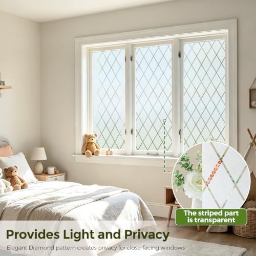 Frosted Window Privacy Film Diamond Static Cling 29.5 x 78.7 in - Image 4