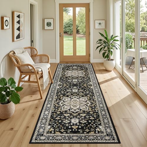 Hallway Runner Rug: 2.6x8 Kitchen Rugs for Living Room Black Gold - Image 5