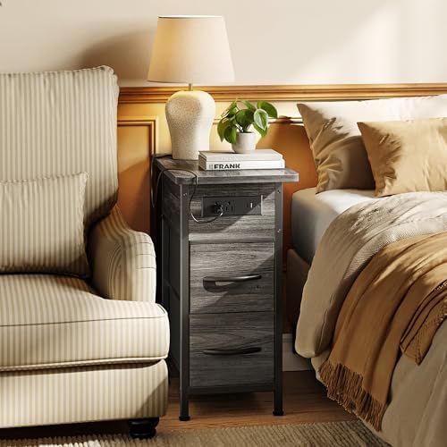 Huuger Narrow End Table with Charging Station, Side Table with 2 Drawers - Image 6