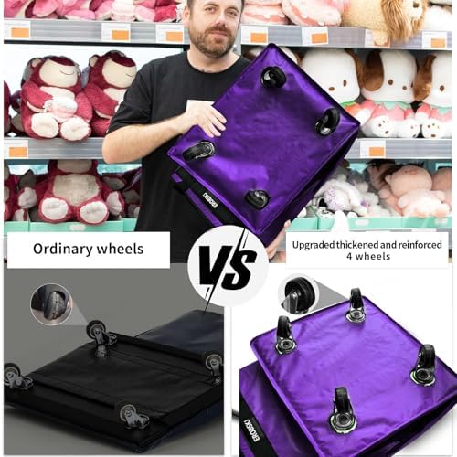 (Medium,Violet) Reusable Grocery Bag on Wheels, 70L Foldable Rolling Tote, Extra Storage for Shopping, Zipper Clouser Shopping Carts for Groceries, Laundry, Camping, Moving, 4 Heavy Duty Wheels - Image 5