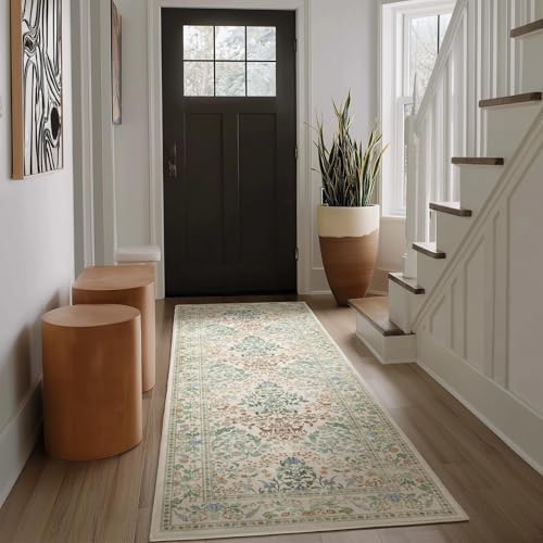 Runner Rug Washable Kitchen Runner: 2'x 6' Rug Runners for hallways Stain Resistant Non Slip Low Pile Soft Carpet Runners for Bedroom Hallway Entryway Indoor Beside Bathroom Living Room Farmhouse - Image 2
