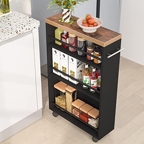 Tribesigns Slim Storage Cart, Rolling Narrow Kitchen Cart on Wheels for Small Place, 4-Tier Slide Out Slim Utility Cart Skinny Laundry Cart with Handle for Kitchen, Bathroom, Laundry by Unknown