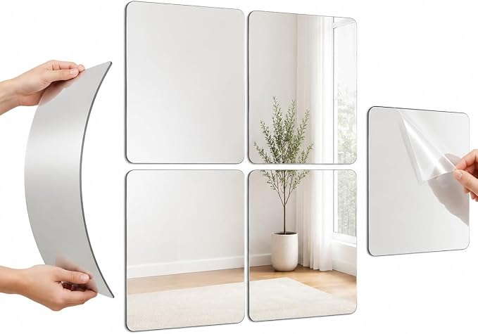 Shatterproof Acrylic Mirror Tiles, Kids Safe Wall Mirror, 4 Pack by Unknown