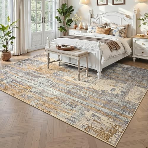 Toneed Washable 8x10 Camel Area Rug with Non-Slip Backing for Living Room - Image 2