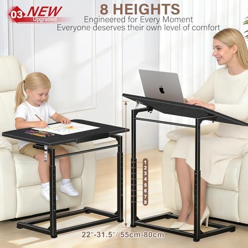 Extra Large Heavy Duty TV Tray Table, 23.6" Folding C-Shaped Laptop Desk for Couch & Bed, Height & Tilt Adjustable Overbed End Table with Phone/Tablet Slot, Easy Clean Black Finish for Small Spaces - Image 4