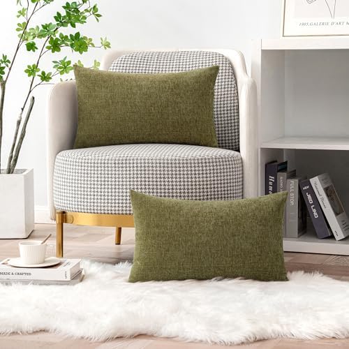 MIULEE Soft Chenille Lumbar Throw Pillow Covers Olive Green 12x20 Inch - Image 5