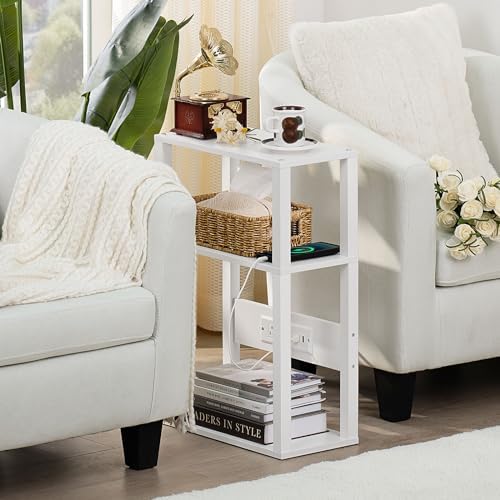 YUFAM 3-Tier Narrow Bedside Table with Charging Station, Skinny Nightstand - Image 5