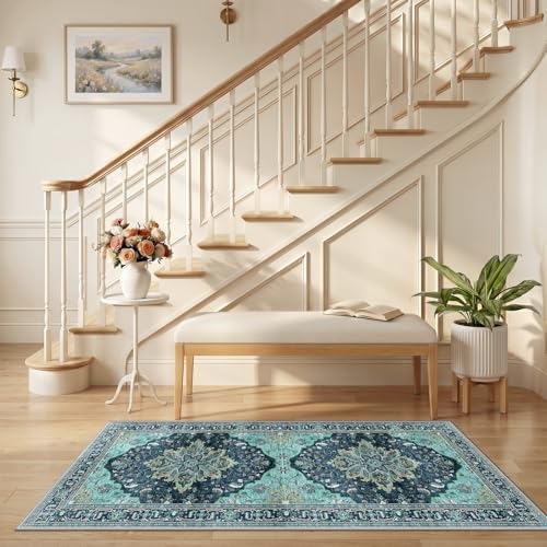 RELEANY Washable Area Rug, Runner 2'6"x5', Teal - Image 2