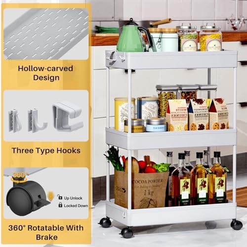 SPACEKEEPER 3 Tier Rolling Cart, Bathroom Cart Organizer with Wheels, Gray - Image 2