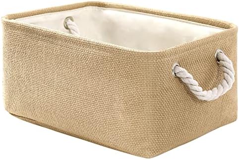 TheWarmHome Decorative Basket Rectangular Fabric Storage Bin Organizer Basket with Handles for Clothes Storage (Beige, Medium-1Pack,13.8L*9.8W*6.7H) by TheWarmHome