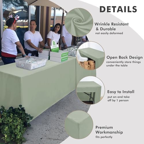 Nasitos 2 Pack Sage Green 8ft Tablecloth Fitted-Open Back Folding Table Cover Washable and Wrinkle Resistant Table Cloth for Trade Show, Book Fair, Career Fair, Convention, Events - Image 3