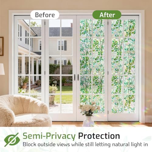 LUTE Stained Glass Window Privacy Film, Rainbow Decorative Cling, Leaf - Image 3