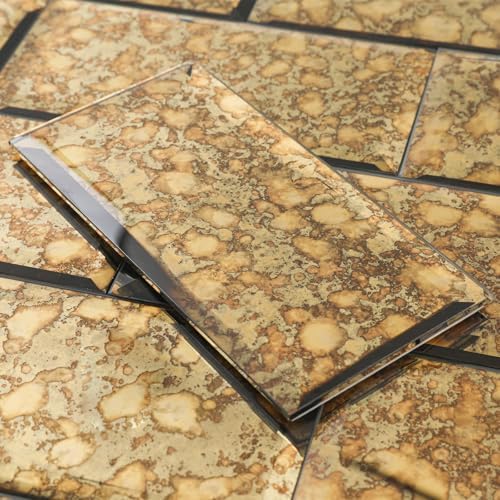 Lovdeco Peel and Stick Beveled Gold Antique Mirror Tile Subway Mirror Glass Backsplash 3x6 Inch for Kitchen Bathroom Wall (40 Pcs, 5 SQ.FT.) by Lovdeco
