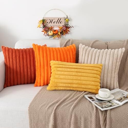 Pallene Faux Fur Fall Throw Pillow Covers 12x20 Set of 2, Burnt Orange - Image 6