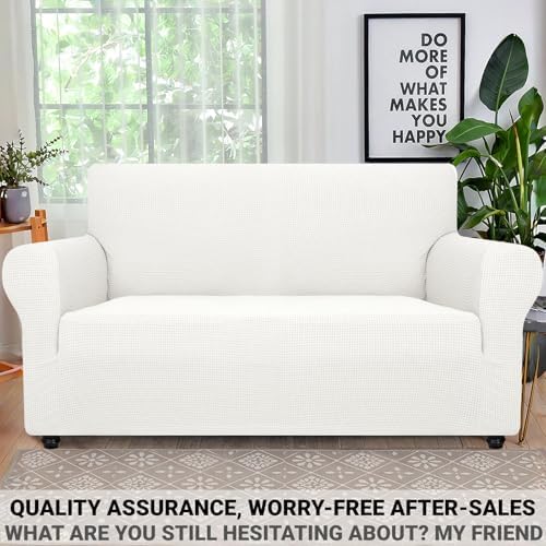 ZNSAYOTX Super Stretch Couch Cover Love Seat Sofa Covers for Living Room Dogs Pet Friendly Furniture Protector Spandex Loveseat Slipcovers with Anti Slip Foam Sticks (White, Loveseat) - Image 5