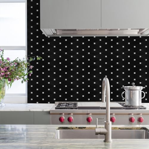 STICKGOO Peel and Stick Backsplash, 10 Sheets Kitchen Mosaic Tile Sticker, Black Brushed Aluminum Composite Panel, Stick on Backsplash for Kitchen, Countertop, Bathroom Vanity - Image 2