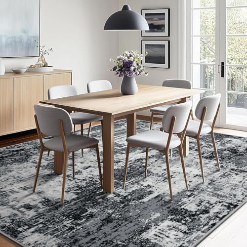 RELEANY Washable 10'x14' Abstract Area Rug for Living Room Black White - Image 3