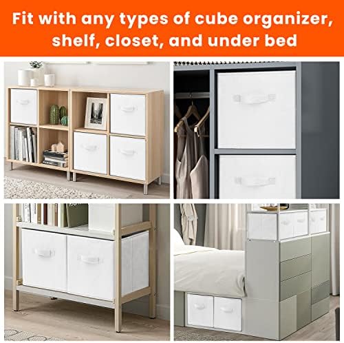 Criusia Storage Cubes - 13 Inch Heavy Duty Fabric Storage Bins for Shelves Closet Cube Organizer - 8 Pack Collapsible Cube Storage Bins Baskets for Clothes Blankets Toys - Nursery Organization (White) - Image 3