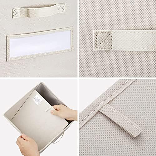 13x13x13 storage cube bins(Set of 8) Fabric storage cubes with 8 Labels Window Cards & a Pen, storage cubes 13x13, Collapsible 13 inch cube storage bins, Cubby Boxes, Beige - Image 2