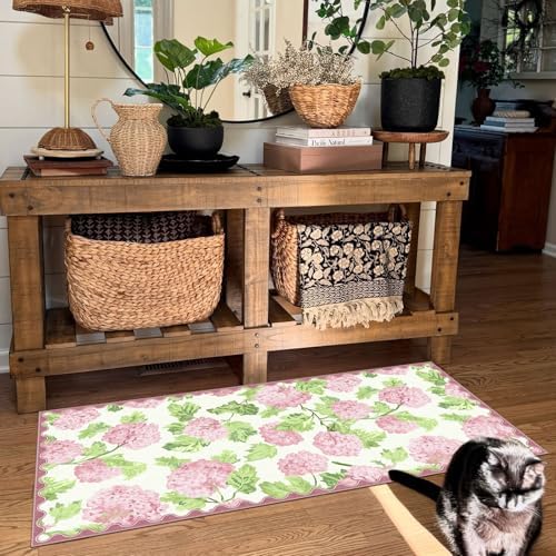 Front Door Mat Indoor Entrance - 2x4.3 Pastel Pink White Floral Rug - Image 6