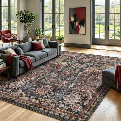 RUGSURE Washable Area Rugs - Perfect for Living Room, Bedroom, Kids Room, Nursery - Stain & Water Resistant Non-Slip, Pet & Child Friendly, Vintage Tribal Area Rugs (Rust, 6' x 9') - Image 3