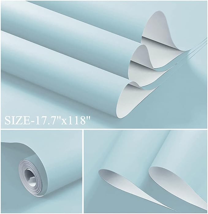 Dimoon 78.7''x17.7'' Blue Peel and Stick Wallpaper Contact Paper Modern Self Adhesive Wall Paper Removable Renter Friendly Textured Solid Color Shelf Cabinet Vinyl Roll (78.7''x17.7'',Light Blue) - Image 2